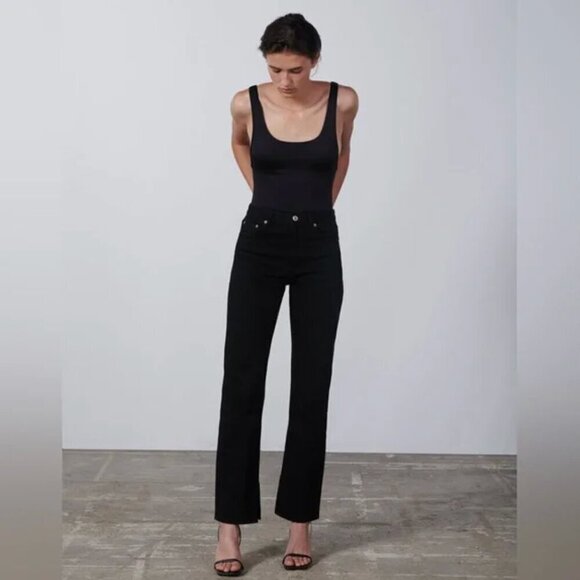 Zara Women Jeans 6 Black The 90’s Slim with Split Hem High Rise Western Grunge - Picture 2 of 10